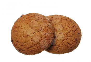 A stack of several pieces of brown cookies, isolated