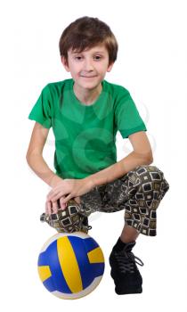 Boy with a soccer ball, isolated on white background.