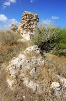 Remnants of the Crusader structures in the park of Ashkelon in Israel
