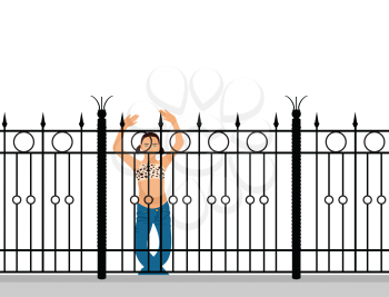 Royalty Free Clipart Image of a Woman by a Fence