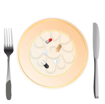 Royalty Free Clipart Image of Pills on a Plate