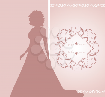 Illustration wedding invitation or card with girl bride - vector