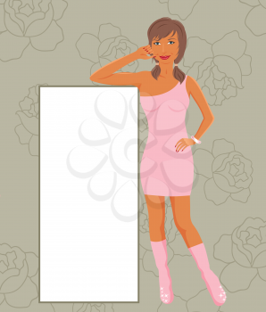 Illustration fashion girl showing message board - vector