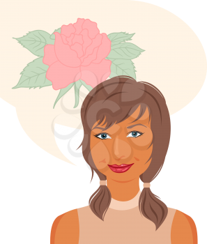 Illustration attractive girl dreams of roses - vector