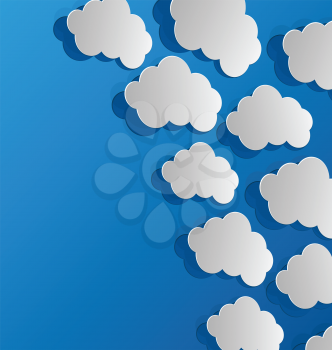 Illustration set cut out clouds, blue paper - vector