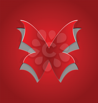 Illustration cut out butterfly, red paper - vector