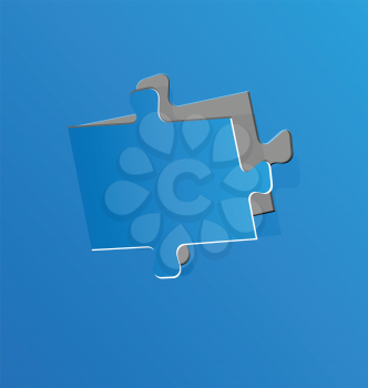Illustration cut out puzzle piece, blue paper - vector