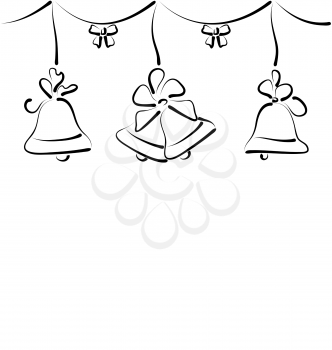 Illustration Christmas background with set outline bells - vector 