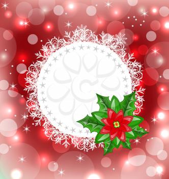 Illustration Christmas card with flower poinsettia - vector
