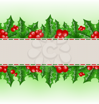 Illustration Christmas card with holly berry branches - vector