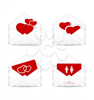 Illustration set envelopes with valentine hearts and postcards -  vector