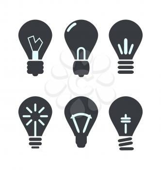 Icon set process of generating ideas to solve problems, birth of the brilliant ideas - vector