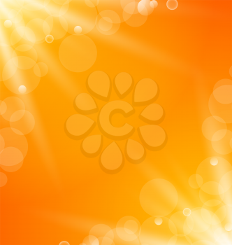 Illustration abstract orange bright background with sun light rays - vector