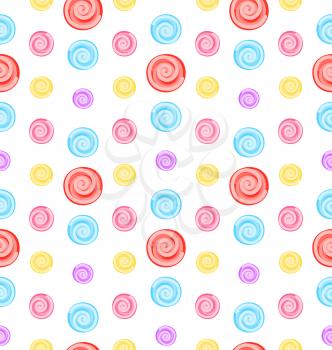 Illustration Seamless Pattern with Colored Lollipops, Giftwrap for Sweets - Vector