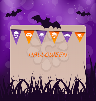Illustration Halloween Party Card with Hanging Flags - vector