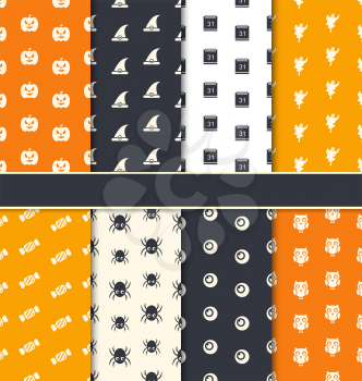 Illustration Group Seamless Patterns for Happy Halloween - Vector