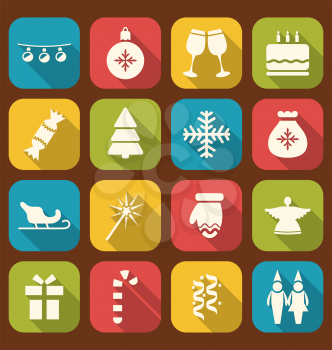 Illustration Christmas Party Simple Icons, Long Shadows Style - Vector