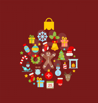 Illustration Abstract Christmas Ball Made in Colorful Objects and Traditional Elements - Vector