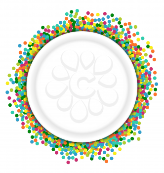 Christmas background round border frame for lettering title from colourful particles confetti - vector