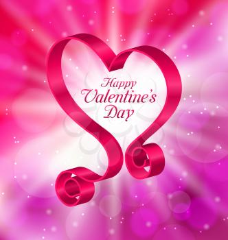 Illustration Looping Pink Ribbon in Form Heart for Happy Valentines Day on Lighten Background - Vector