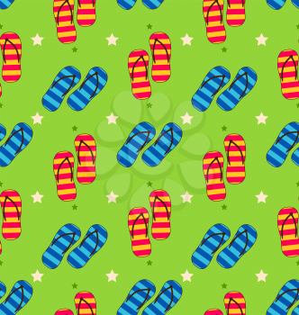 Illustration Summer Seamless Pattern with Set of Pair of Flip-flops - Vector