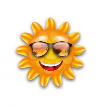 Illustration Concept of Funny Sun with Sunglasses, Isolated on White Background - Vector