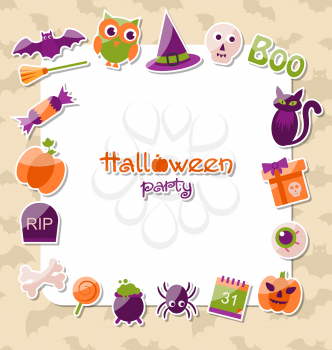 Illustration Greeting Card for Halloween Party with Colorful Flat Icons - Vector
