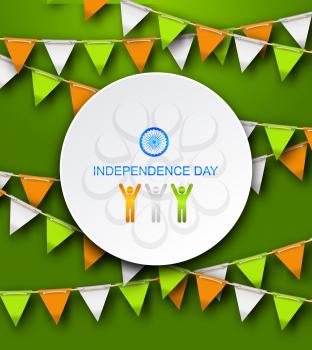 Congratulation Card for Independence Day of India with Hanging Bunting, 15th of August - Illustration Vector