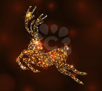 Christmas Light Deer for Happy New Year, Running Stag - Illustration Vector