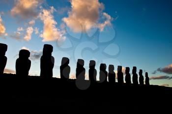Royalty Free Photo of Silhouetted Statues on Easter Island