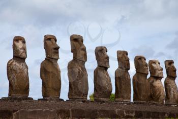 Easter Island Statues under blue sky
