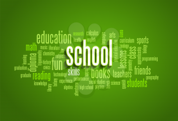 School Word Cloud Bubble Tag Tree on green background Vector