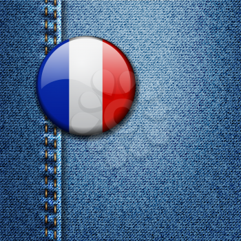 France Bright Colorful Badge on Denim Fabric Texture Vector