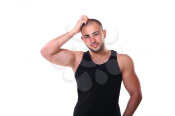 strong latino man 20-25 years  in studio on  white background