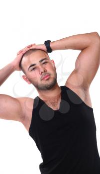 strong man showing his muscles with white background