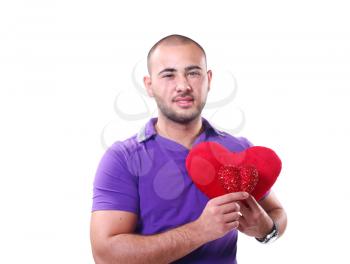 strong latino man 20-25 years in heart shape  in studio on  white background