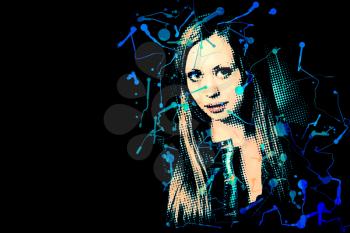 young blonde artwork paint with blots on black background
