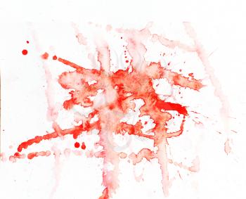 Red lines of blobs, watercolor abstract hand painted background