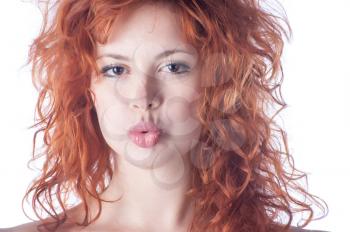 Pretty young redhead caucasian woman closeup portrait