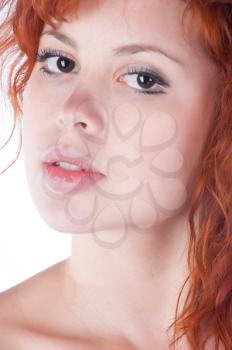 Pretty young redhead caucasian woman closeup portrait