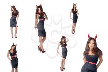 Set of sexy halloween devil girl with lash in hands - isolated on white background