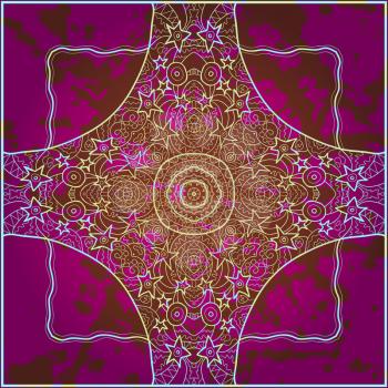 Oriental mandala motif round lase pattern on the pink background, like snowflake or mehndi paint in red and blue. What is karma? Watercolor elements on background
