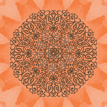 Elegant mandala-like pattern on red seamless texture. Hand-drawn mandala flower. Ornamental round seamless lace pattern. Abstract vector tribal ethnic yoga yantra background seamless pattern. 