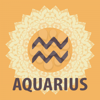 Aquarius. The Water Bearer. Zodiac icon with mandala print. Vector icon.