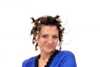 Royalty Free Photo of a Woman With Hair Curlers