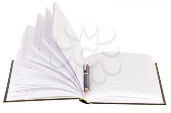brown business diary with pen isolated on white background