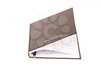 brown business diary with pen isolated on white background