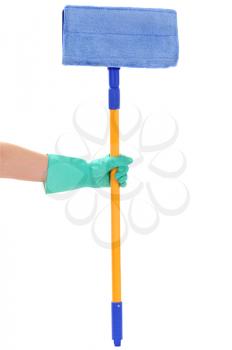 Royalty Free Photo of a Woman Holding a Mop