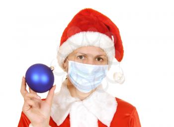 Royalty Free Photo of a Person Wearing a Santa Hat and Mask
