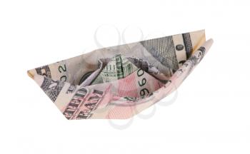 Royalty Free Photo of a Dollar Bill Formed into a Ship